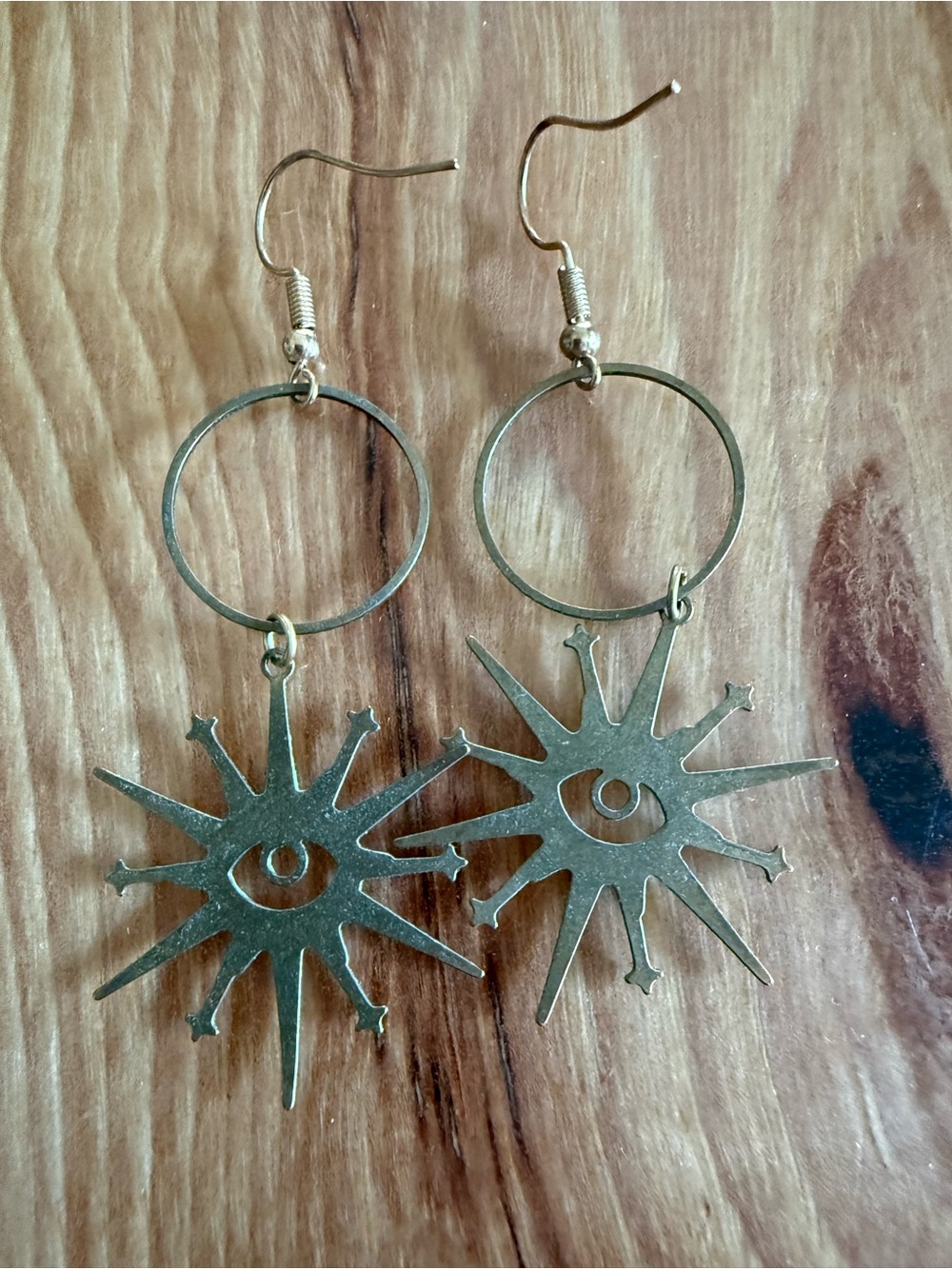 $3 Gold Sunburst Eye Hoop Earrings